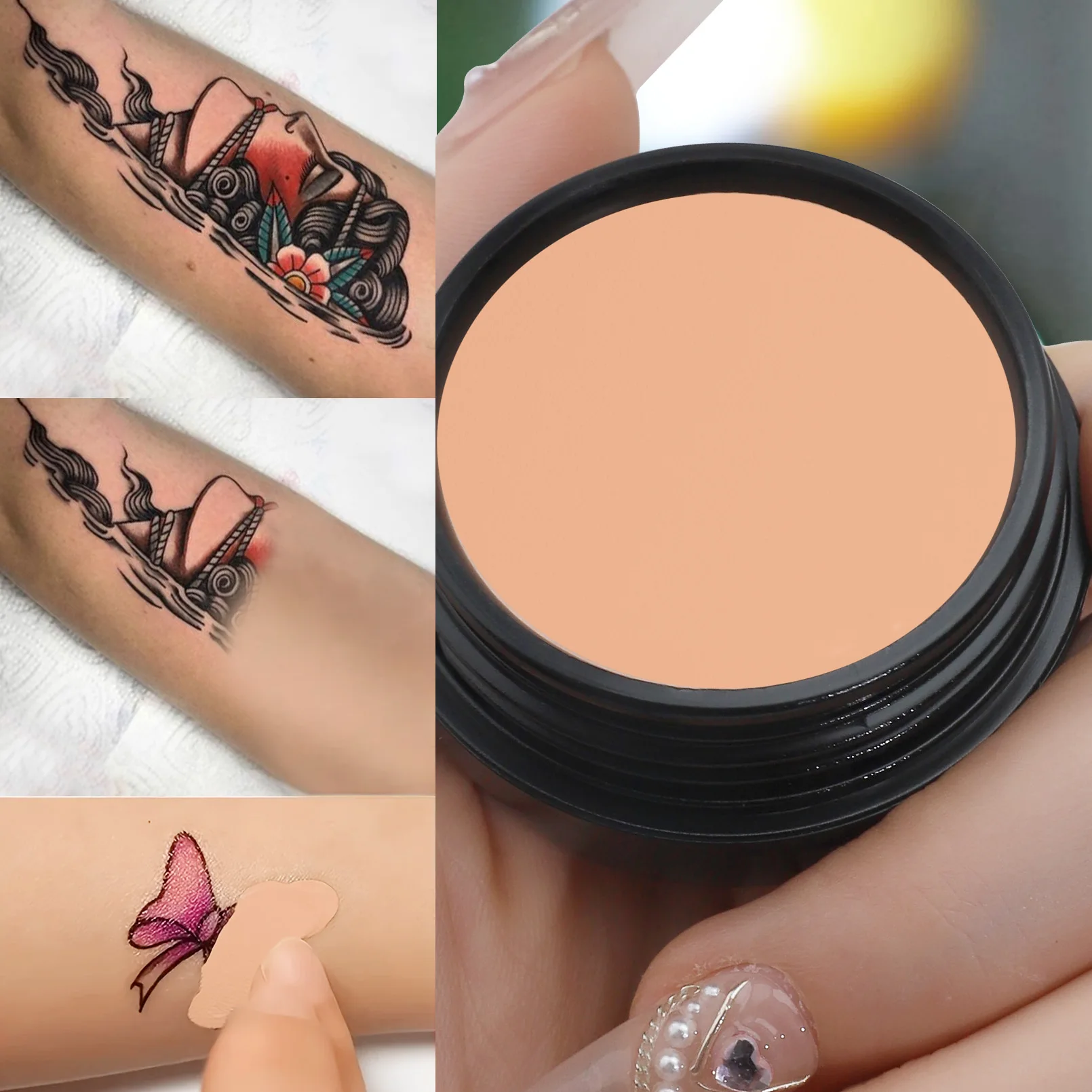 Corrector de cobertura total resistente al agua para tatuajes, cicatrices: base con acabado natural para todos los tonos y tipos de piel