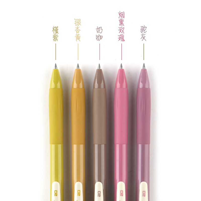 Lot de 5 stylos gel de couleur rétractables, encre à séchage rapide, 0.5mm, stylo vintage pour licence, dessin, école, papeterie de bureau