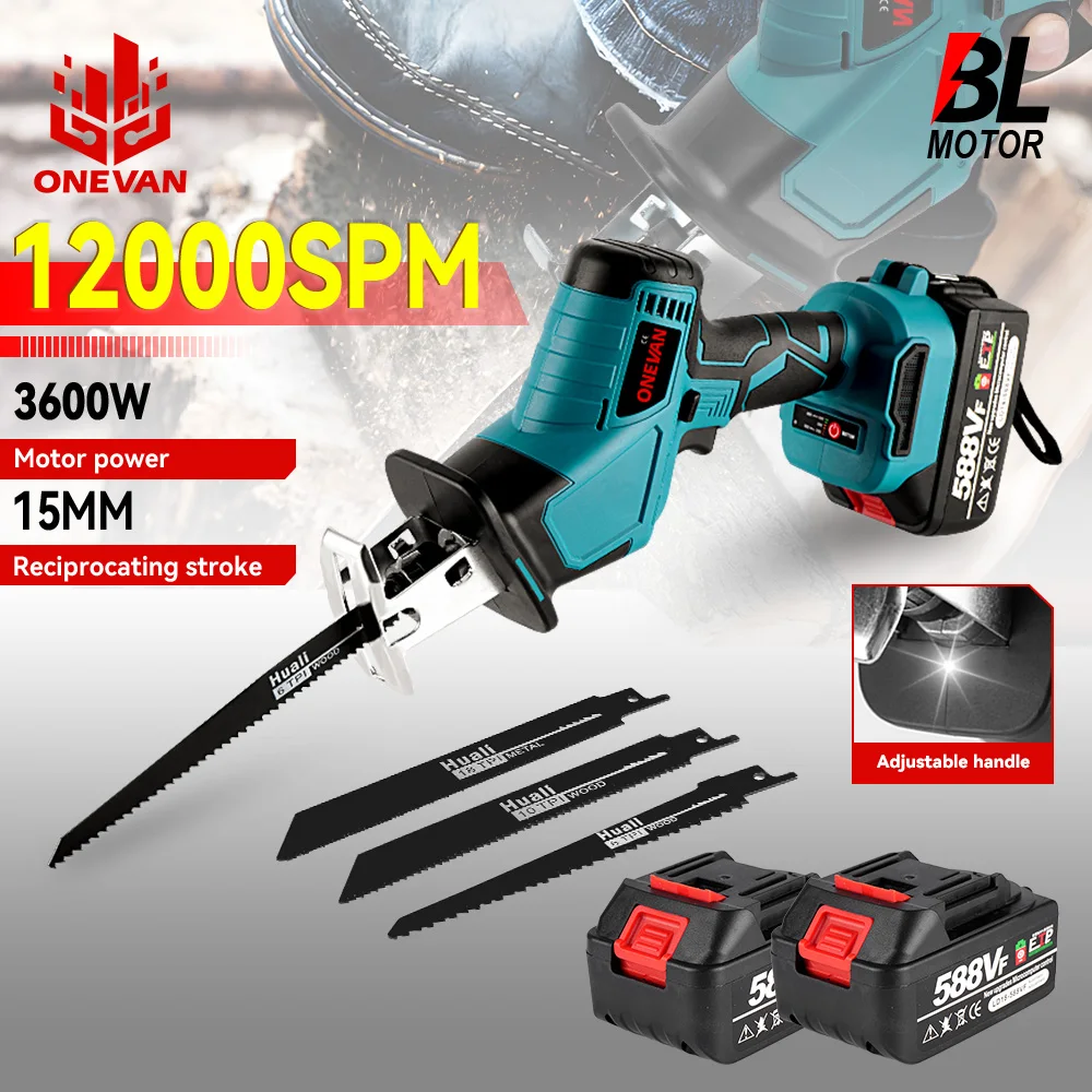 3600w 12000spm Bürstenlose Säbelsäge Drahtlose Kettensäge Schneiden Säge Holz Schneiden Werkzeuge Mit Sägeblatt Für Makita 18V batterie Pin