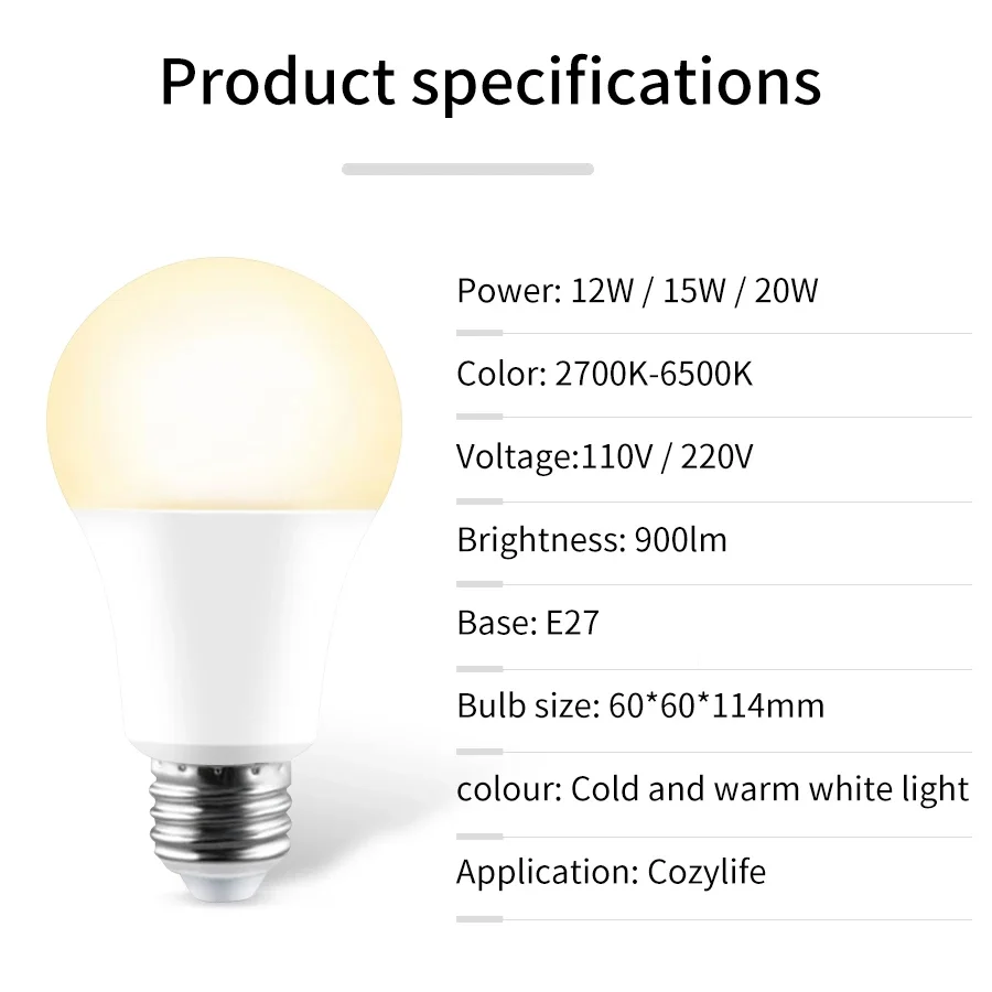 12W 15W 20W WiFi Smart LED Lampadine 220V 110V E27 LED Smart Alexa Lampada Cozylife APP Lampada Supporto Google Home Vioce Control