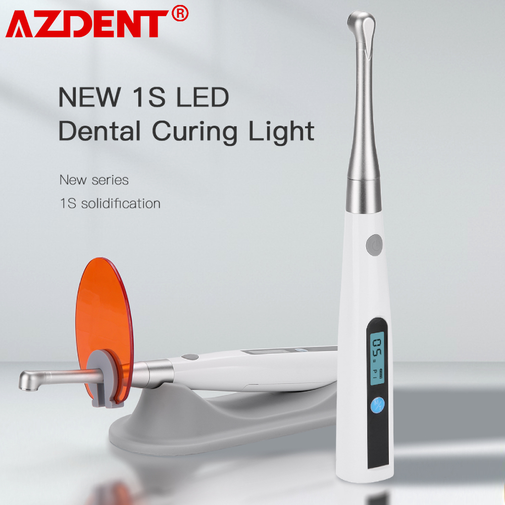 AZDENT Lámpara de luz de curado dental LED Cabeza de metal inalámbrica 1S Cure 3 modos 800-1400mw/cm2 Equipo de odontología de diseño reclinado