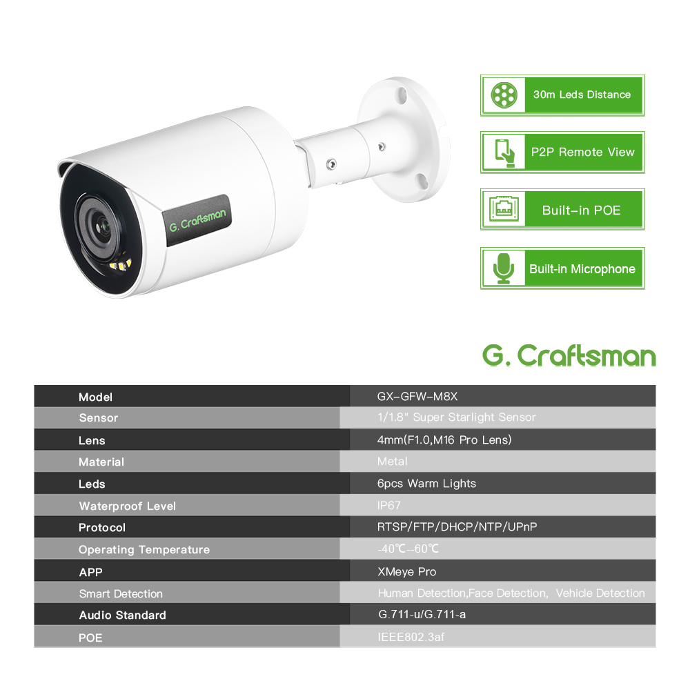 XMEYE A8 a todo color, POE, 8MP, lente F1.0 1/1.8, súper sensor, seguridad, CCTV, H.265, Audio, vídeo, vigilancia