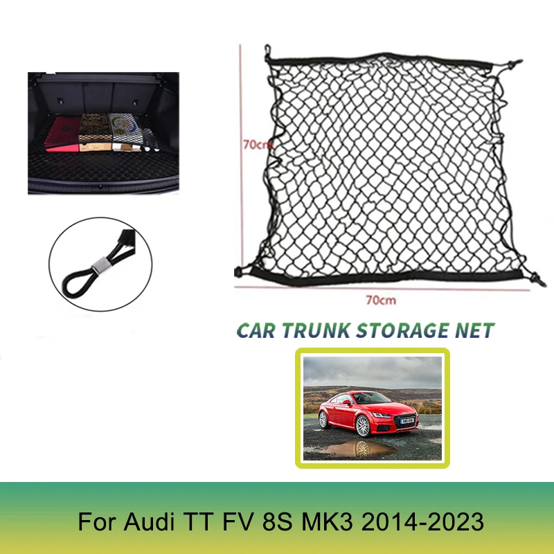4 kait 70x70 CM jaring bagasi mobil untuk Audi TT FV 8S MK3 2014-2023 2016 jaring jala kargo nilon kuat Aksesori Mobil elastis