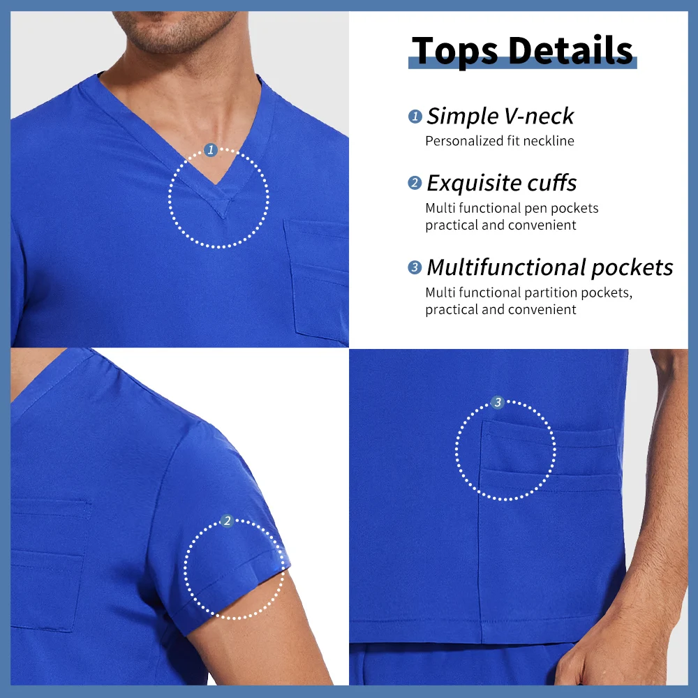 Scrubs Uniform Mannen Werkkleding Lab Werkkleding Uniformen Gezondheidszorg Verpleging Uniformen Korte Mouw V-hals Scrubs Tops + Broek Pak