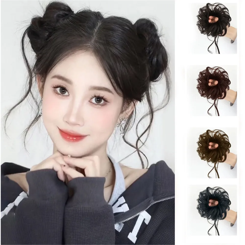 Coque de rosquinha encaracolado sintético com elástico, scrunchies bagunçado, coque updo, extensões de cabelo para mulheres