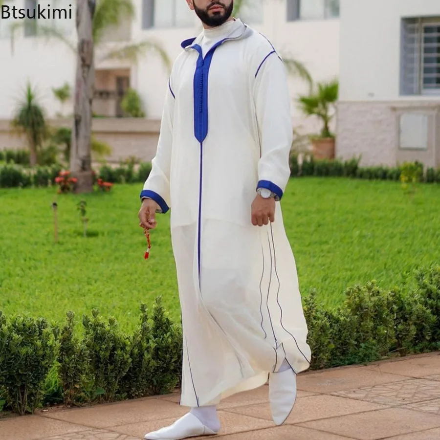 Durable Kaftan Arabischen Muslimischen Robe Männer Jubba Thobe Langarm Dubai Islamischen Ethnische Kleid Nachthemden Mode Lose Beiläufige Kleidung