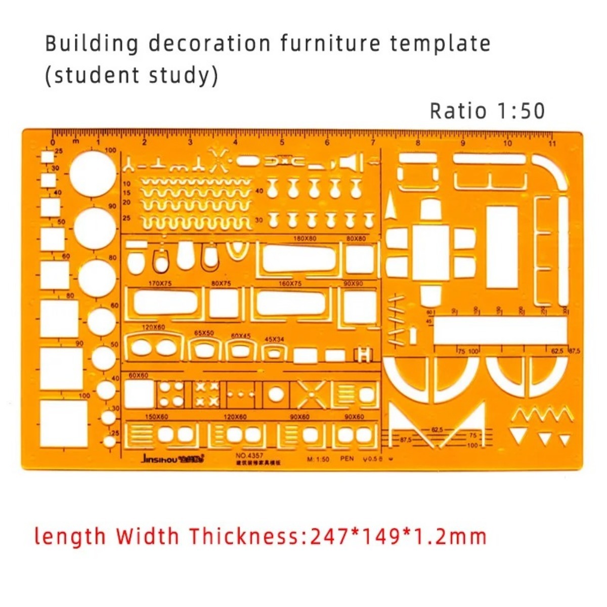 Architectural Drafting Template Set - Round & Oval Shapes, Resin Design Rulers for Furniture and Building Plans, Office Supplies