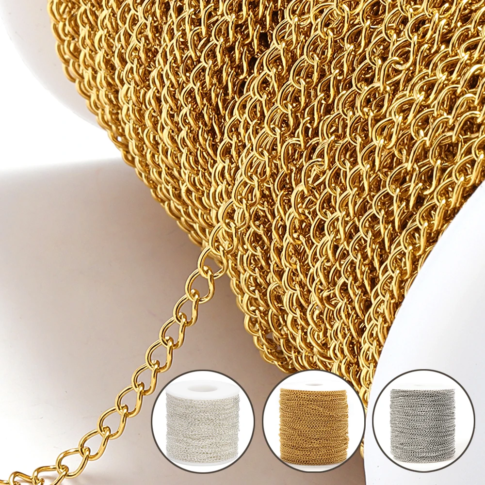 2 Meter lange Verlängerungskette aus Edelstahl, 2/3/4 mm, goldene Halskette, Armband, DIY-Körperkette, Zubehör