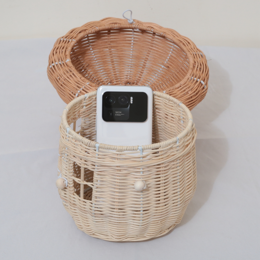 Handmade Rattan Cogumelo Em Forma De Bolsa, Tecido Casa Messenger Bag, Cestas De Armazenamento, Cesta De Plantas Infantis