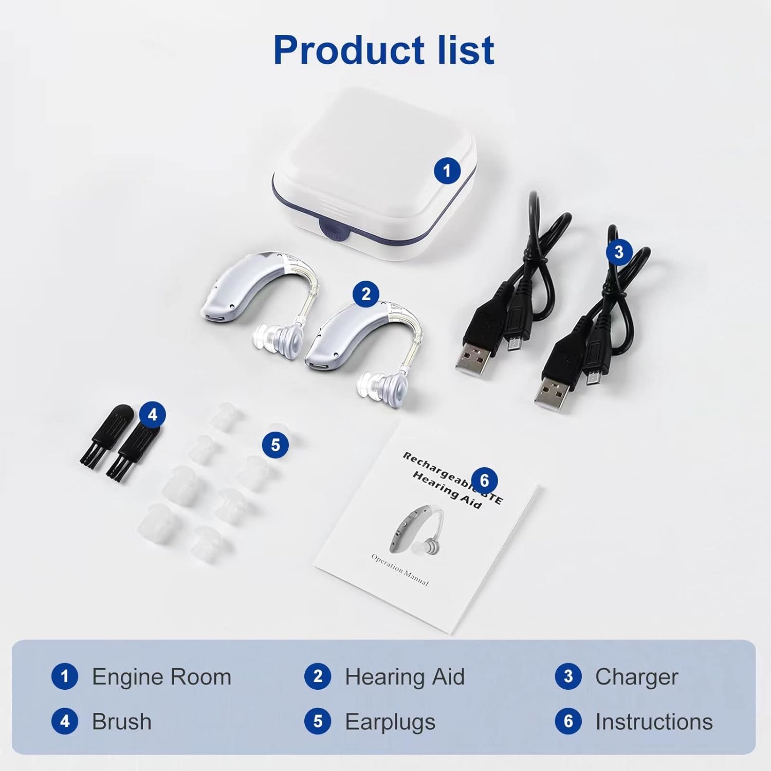 Rechargeable Digital Hearing Aid Adjustable Tone Best Sound Amplifier Portable Deaf Elderly BTE Hearing Aid