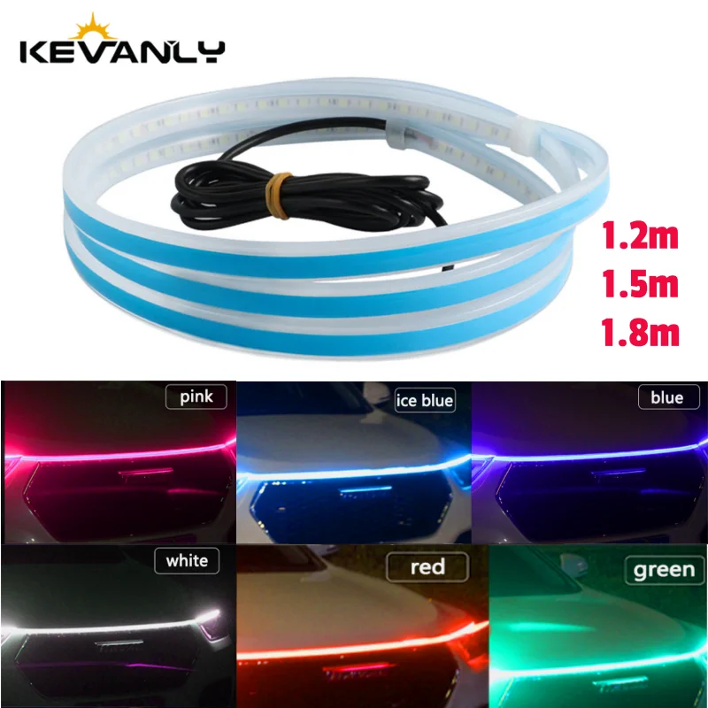 1.2/1.5/1.8m led luz de circulação diurna modelo único guia do capô do carro luzes decorativas motor automático drl lâmpada ambiente 12v branco vermelho
