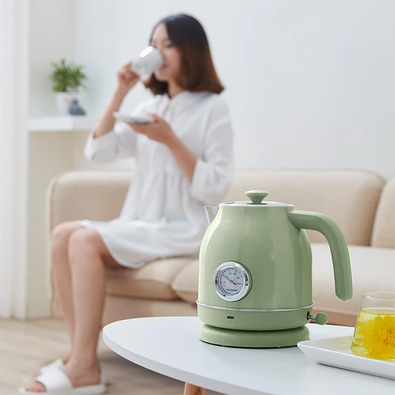 Đốt Cháy Ấm Siêu Tốc Retro Nhiệt Kế Điện Gia Dụng Đốt Cháy Ấm Siêu Tốc 304 Cơm Trắng 1.7L Công Suất Lớn