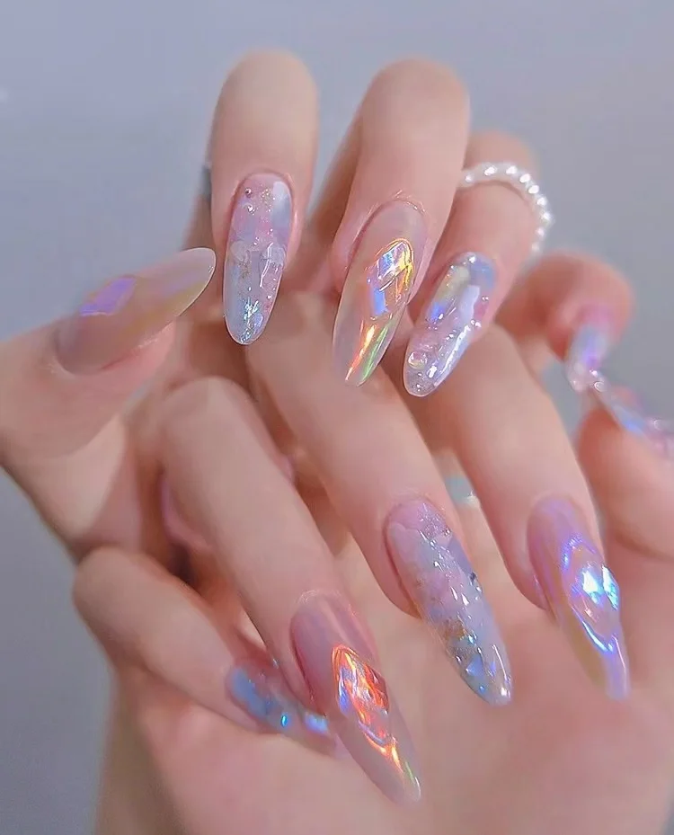 6pcs Auroras เล็บผง METALLIC Mirror Effect Holographic Chameleon Pigment สําหรับเล็บเจล Mermaid Dipping