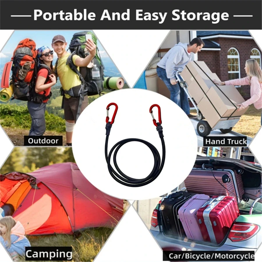 Tie Strap String Carabiner Hooks Kayak Cycling Luggage Packing Ropes Camping Accessories Heavy Duty Bungee Cord Elastic