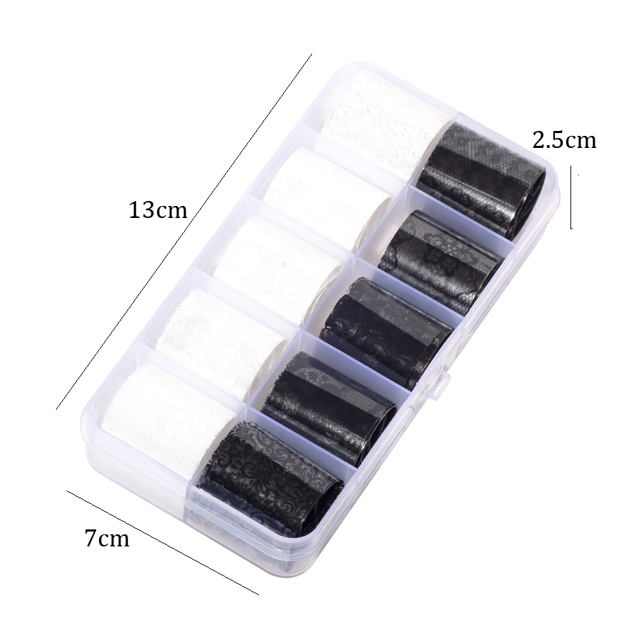 10 Rollos de Pegatinas de Papel de Aluminio de Encaje Negro y Blanco para Decoración de Uñas, Diseños de Flores para Arte de Uñas DIY