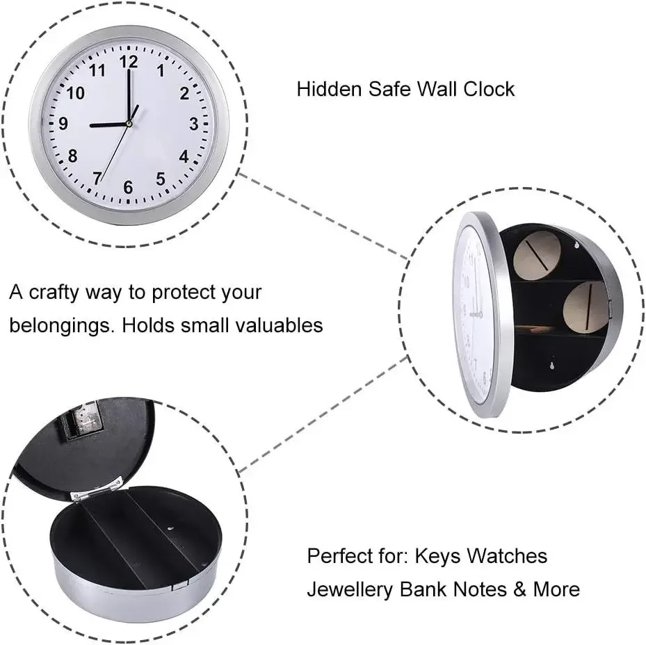 ซ่อนปลอดภัย Wall CLOCK Sight Secret ปกปิด Store ซ่อนเงินสดเครื่องประดับคีย์ Valueables ตู้เซฟสําหรับตกแต่งโฮมออฟฟิศปลอดภัย