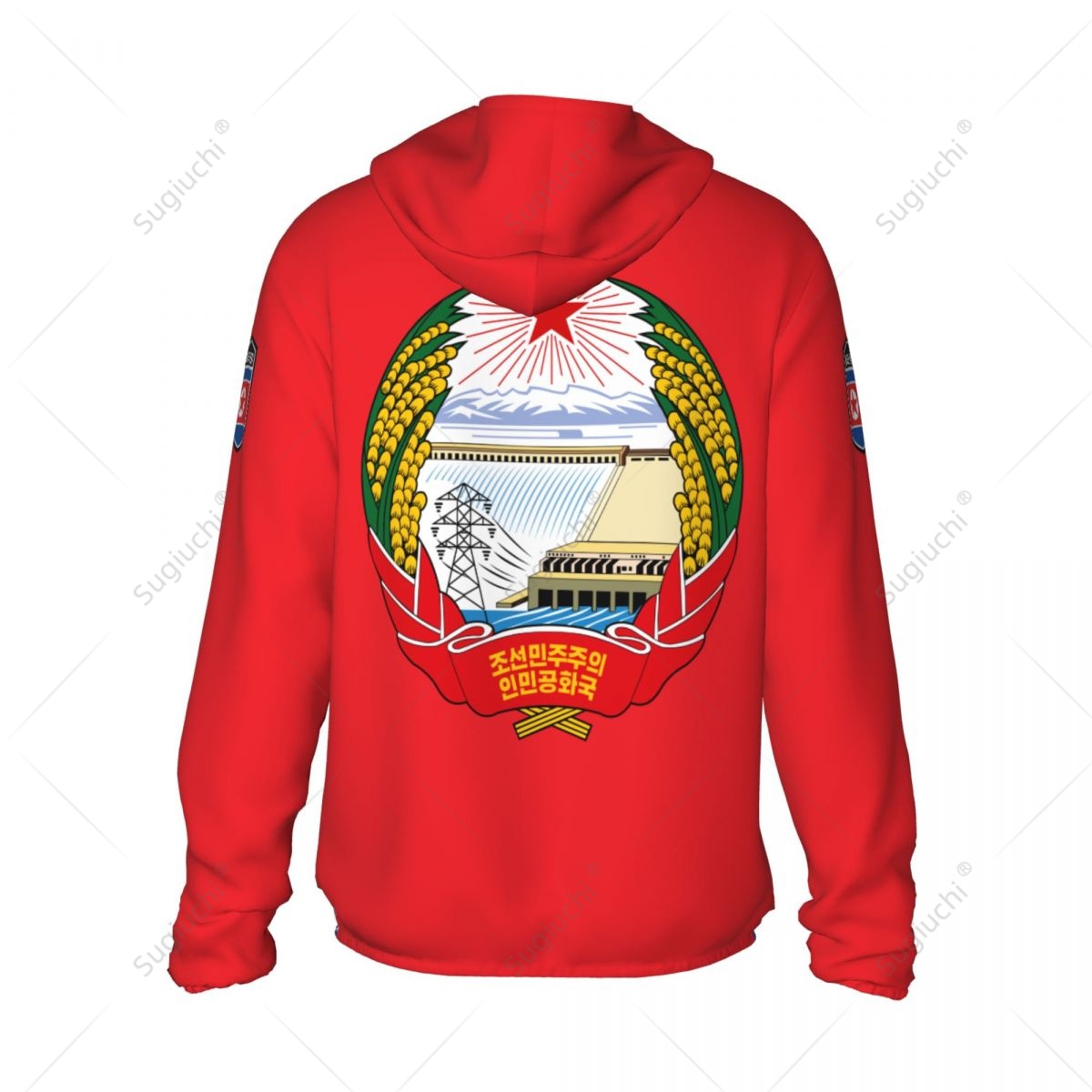 Bandeira da Coreia do Norte Proteção solar Hoodie Protetor solar Roupas Pesca Ciclismo Correndo Secagem rápida Manga longa com zíper Poliéster