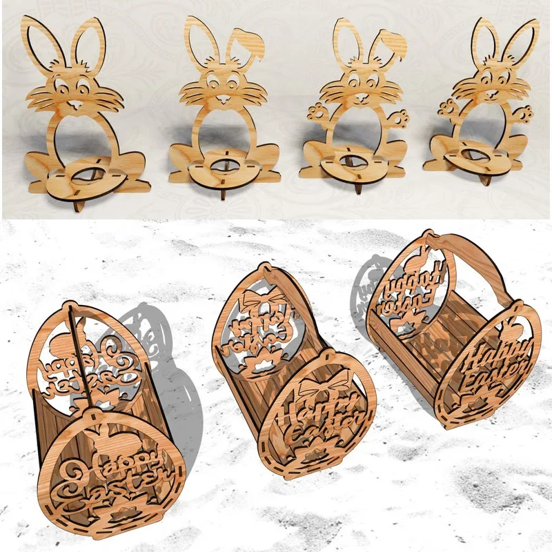 40 Easter Rabbit Bunny Basket Eggs 2D Vector Drawing Files for Laser Cut DXF CDR Fomats Designs Cricut Ornaments Decoration