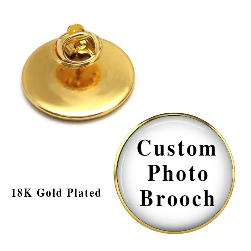 Personalisiertes Foto Benutzerdefinierte Bilder Broschen Männer Frauen Glas Cabochon Gold Edelstahl Rucksack Revers Knopf Abzeichen Brosche