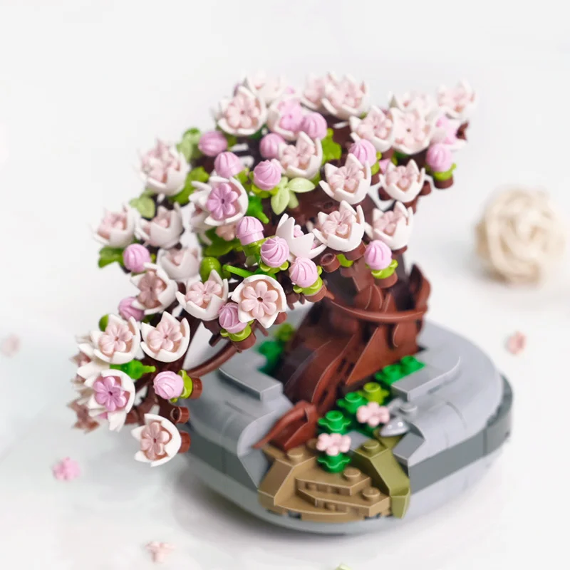 Cherry Bonsai Succulent Mini Building Blocks Set for Home Decor Halloween Thanksgiving Christmas Gift