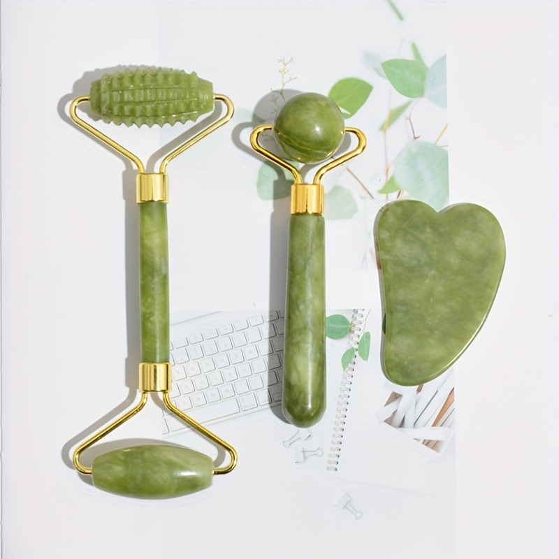 ของขวัญ ลูกกลิ้งหยก 4-in-1 และชุดกัวซา ลูกกลิ้งพร้อมเครื่องนวดตา, Jade Gua Sha, เครื่องนวดลูกกลิ้ง Ridged ลูกกลิ้งหยกสําหรับใบหน้า