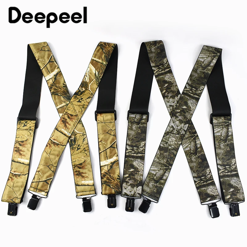 1Pc 5cm Camouflage Adults Men's Suspenders for Pants Wide Elastic Braces X-Type 4 Clips Adjust Strap Harness Mens Accessories