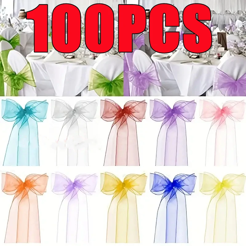 El más nuevo marco de silla de Organza, bandas con nudos, lazos para silla para boda, fiesta, banquete, evento, decoración de silla de boda campestre, 100-10 Uds.