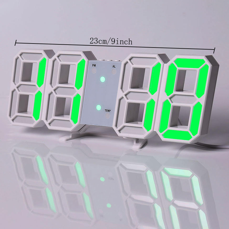 3D デジタル目覚まし時計 壁 LED 時計 デスク目覚まし時計 温度付き ホーム キッチン オフィス用