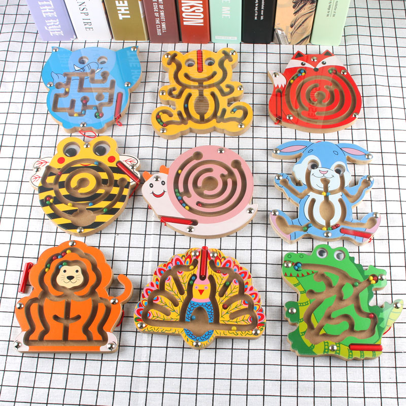 Детские деревянные развивающие игрушки Монтессори, магнитная дорожка, лабиринт, балансировочная доска, деревянная игра-головоломка, лабиринт, детские игрушки 0-12 месяцев