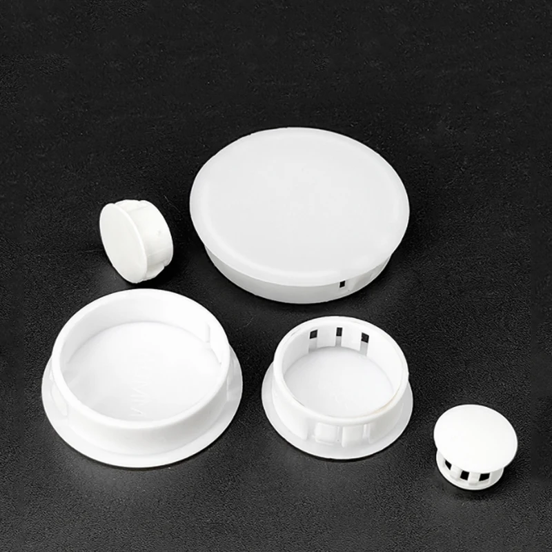 Tapas de enchufe con orificio a presión de plástico redondo blanco, cubiertas de escritorio para cables de pared, tapón redondo con orificio para muebles de 5mm-50mm, 2-50 Uds.