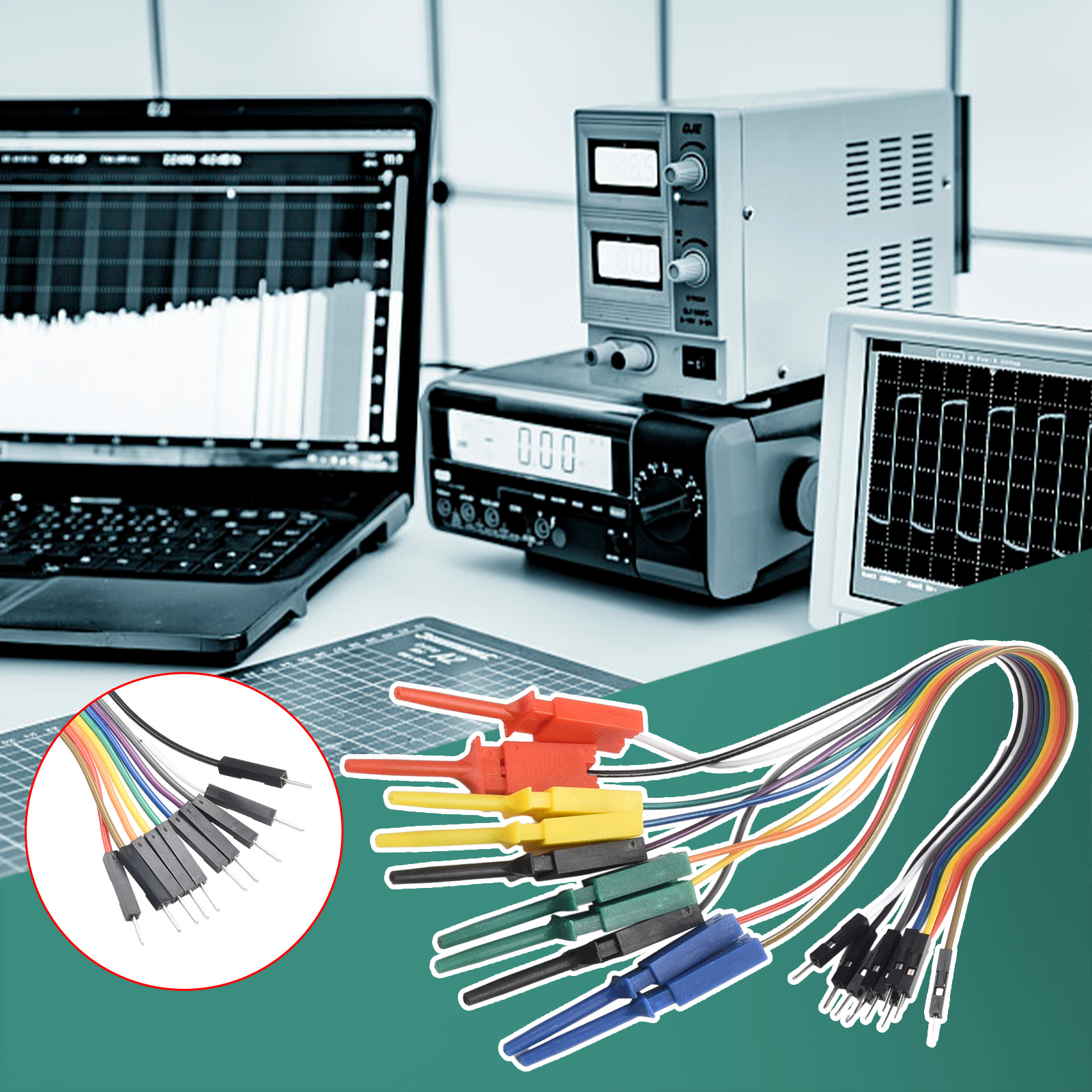 1 Stück 20 cm Länge 10Pin Logikanalysator Kabel Messleitung Haken Kabelklemme 5 Farbsonde Prüfung Elektrische Ausrüstung Hohe Effizienz