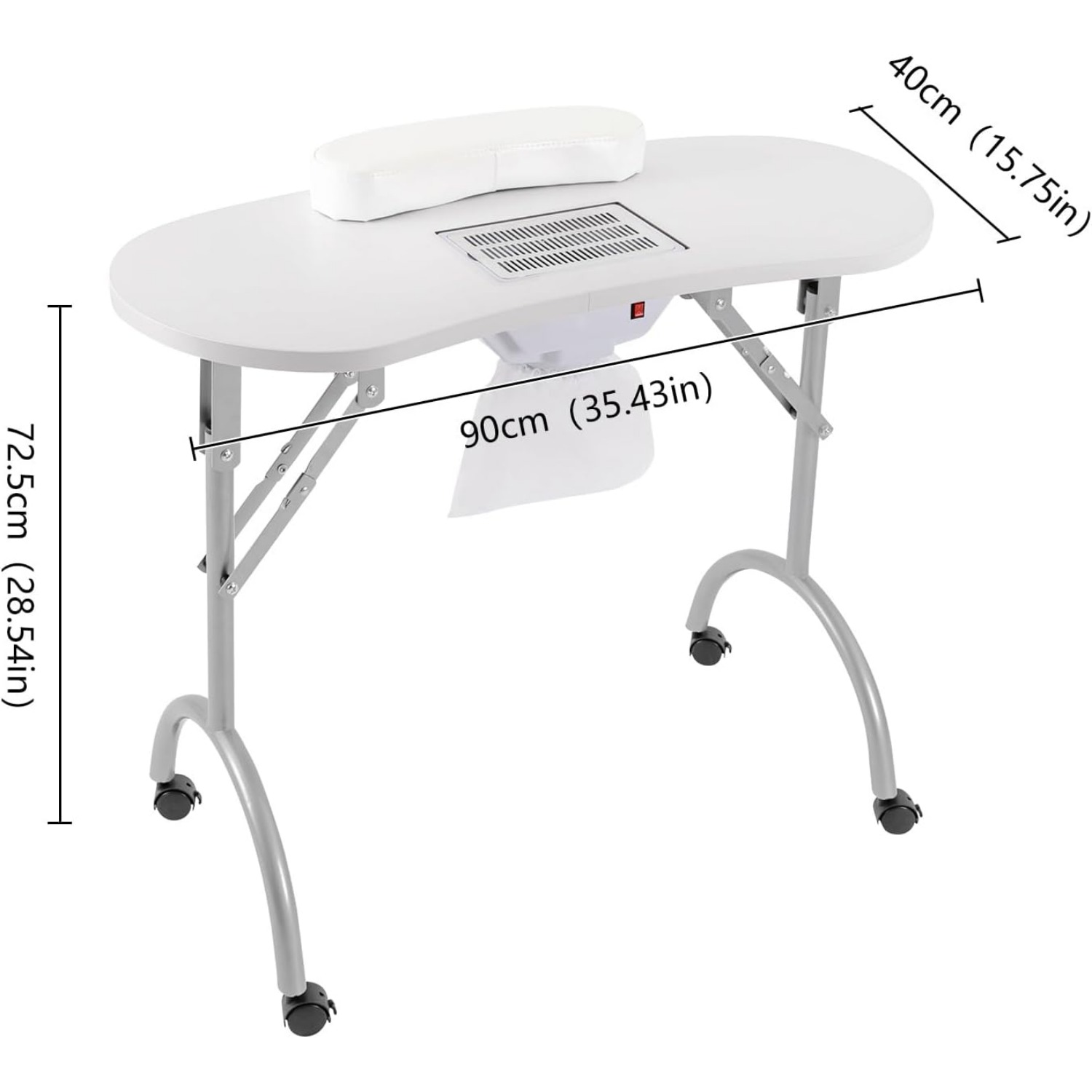 Nageltisch mit Saugnapf, Maniküretisch mit 4 Universalrädern und Staubsaugerbeuteln, Nageltisch für Haushalte, Nagelstudios