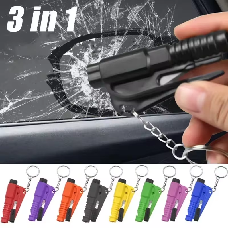 3 IN 1 Multifunctional รถกระจกหน้าต่างแตกค้อนรถพร้อมค้อนช่วยชีวิตหนีฉุกเฉินรถเครื่องตัดเข็มขัดนิรภัย