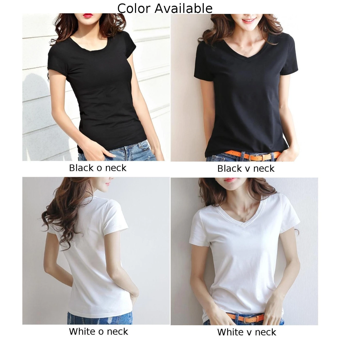 Camisetas básicas para mujer, Top liso de Color sólido, camisetas transpirables de manga corta con cuello redondo y cuello en V, camisetas elásticas de moda, ropa para mujer