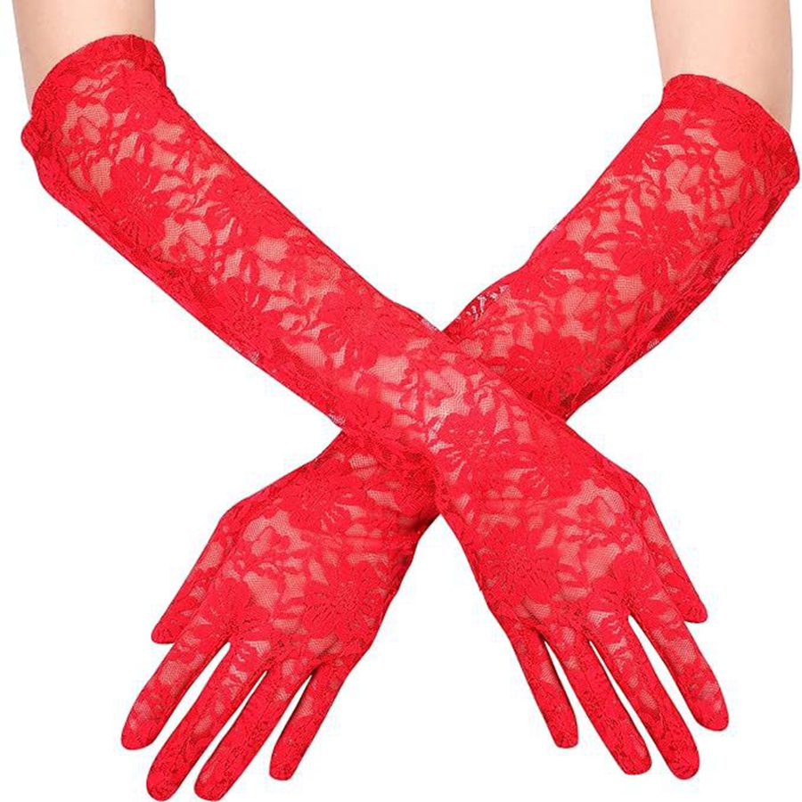 New Arrival Black White Red Long Lace Gloves Cheap Bride Gloves For Bride Finger Guantes 2025