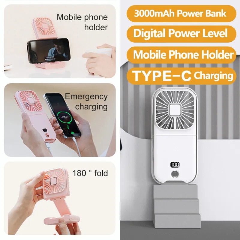 Xiaomi Portable Fan Hanging Neck Fan Handheld USB Charging 3000mAh 180° Folding Desktop Air Cooling Fan Emergency Power Supply