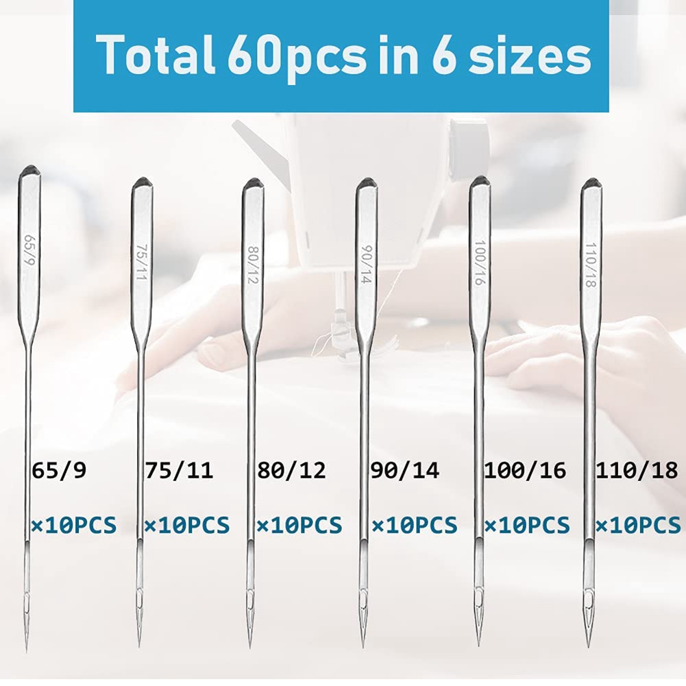 Sewing Machine Needles, 60Pcs Universal Ballpoint Sewing Machine Needles Sewing Machine Accessories for Denim Jeans