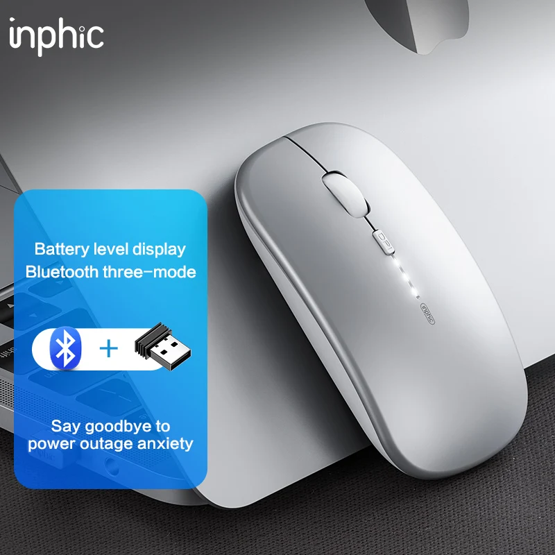INPHIC M1PRO Kabellose Maus, wiederaufladbare leise Maus, kabellose Bluetooth-Maus mit drei Modi, Leistungsanzeige + Typ-C-Aufladung