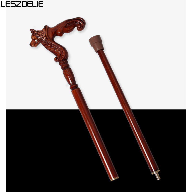 95ซม.สุนัข-หัวจับเยอรมัน Beech ไม้เดิน Stick ผู้ชายที่ถอดออกได้ Canes ผู้หญิงไม้เท้าเดิน