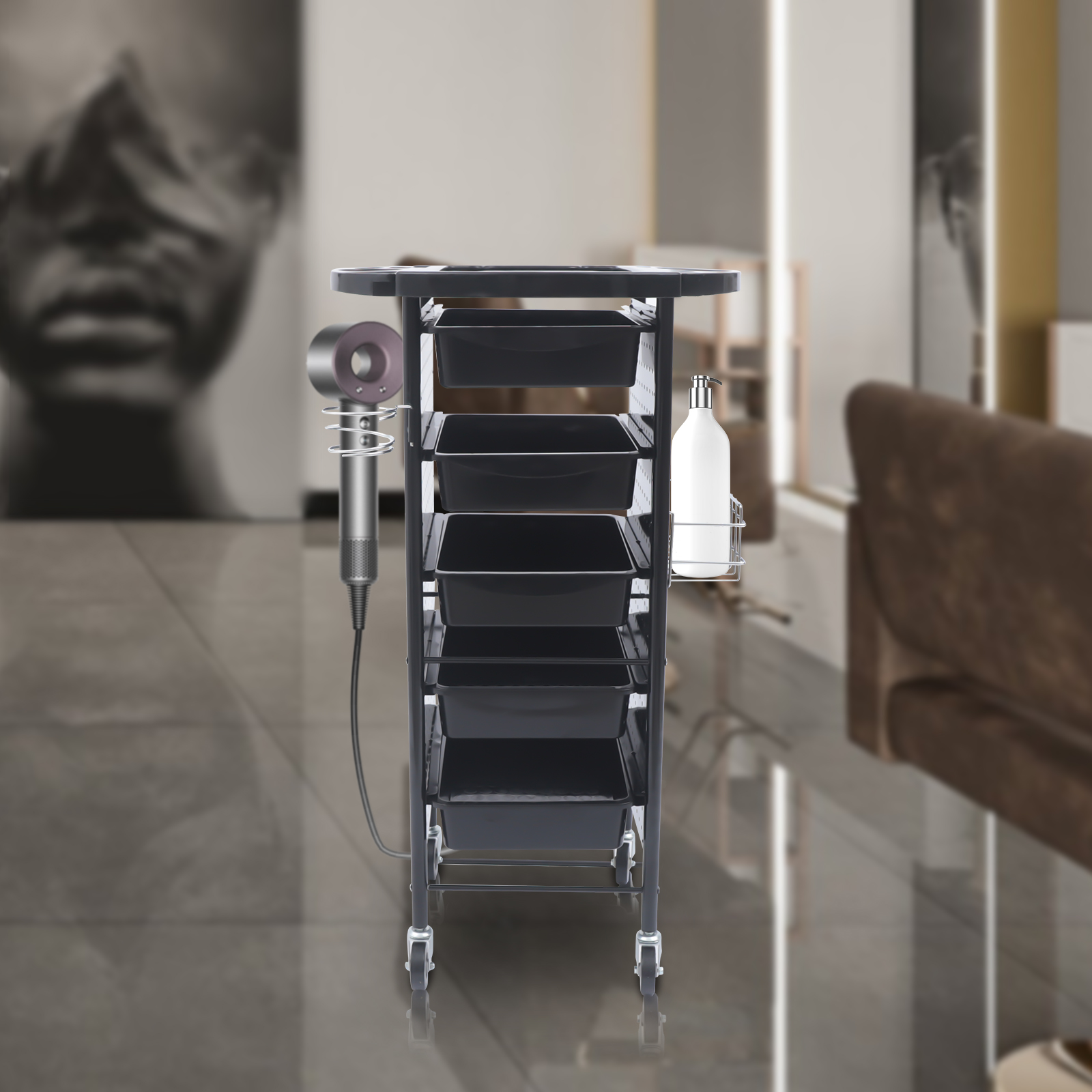 Carrello da parrucchiere professionale, portaoggetti a 6 livelli, cassetti di grande capacità, piattaforma multifunzionale, facile da spostare