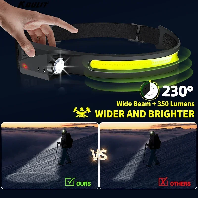 Lámpara de cabeza con Sensor, linterna de cabeza LED, linterna de cabeza recargable, batería integrada, 5 modos de iluminación, linterna para pesca y Camping