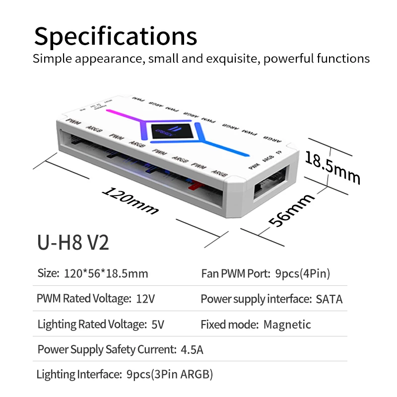 UPSIREN U-H8 5V 3PIN ARGB y 4PIN PWM HUB cubierta de computadora ventilador luz fondo síncrono diseño magnético con Control remoto