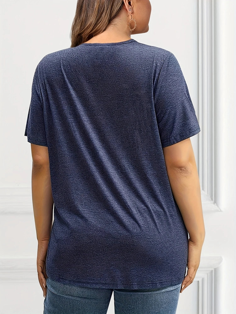 Plus Size Women's T shirt Short Sleeve Solid Cutout Casual Soft Basic Summer Tops 2025 Elegant Vintage Tee Tops for Women