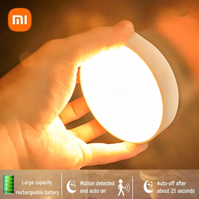 Xiaomi-luz nocturna con Sensor de movimiento, lámpara de armario recargable con batería de 1000mAh, magnética para dormitorio, mesita de noche, cocina