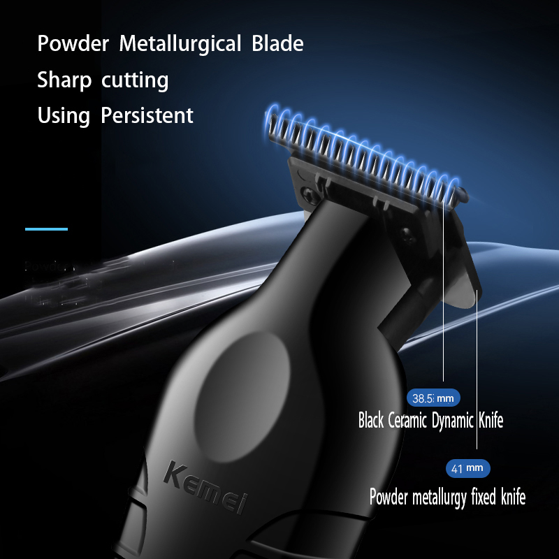 Kemei 2299 aparador de cabelo/barba masculino profissional com máquina de cortar cabelo com lacuna zero e lâmina em forma de T, carregamento sem fio