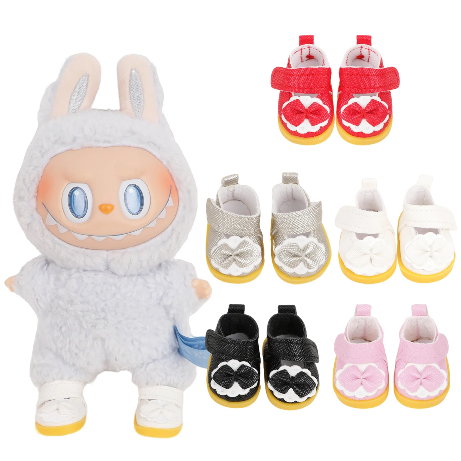 3.8cm Shoes For 17cm Labubu Dolls Cute Lovely Bowknot Mini Shoes For V1 V2 Labubu Dolls Cotton Doll Toy Accessories Girl's Gift