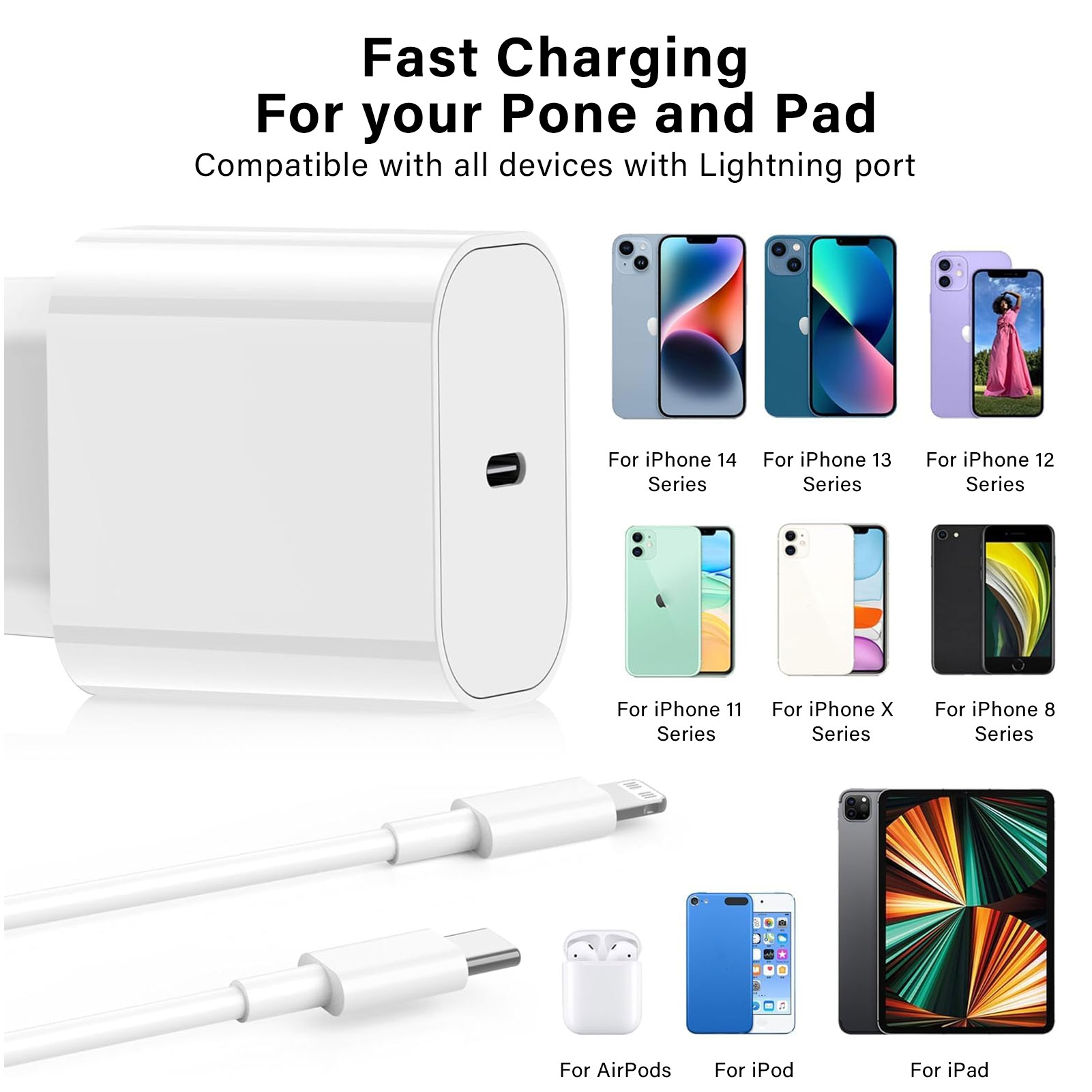 PD 30W USB C Telefoonoplader Voor iPhone 14 13 12 11 Pro Max XR XS SE 8 Plus Snellaadkabel Telefoon Tablet iPad Air Pro adapter