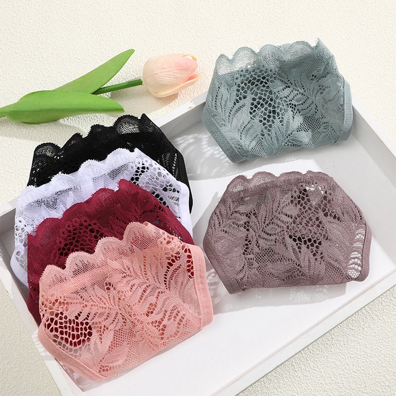 6 ชิ้น/เซ็ต Lace Thong สําหรับผู้หญิง Low Rise Soft Intimates ชุดชั้นในกางเกงลูกไม้เซ็กซี่สีสุภาพสตรีกางเกงสบายสาวกางเกง