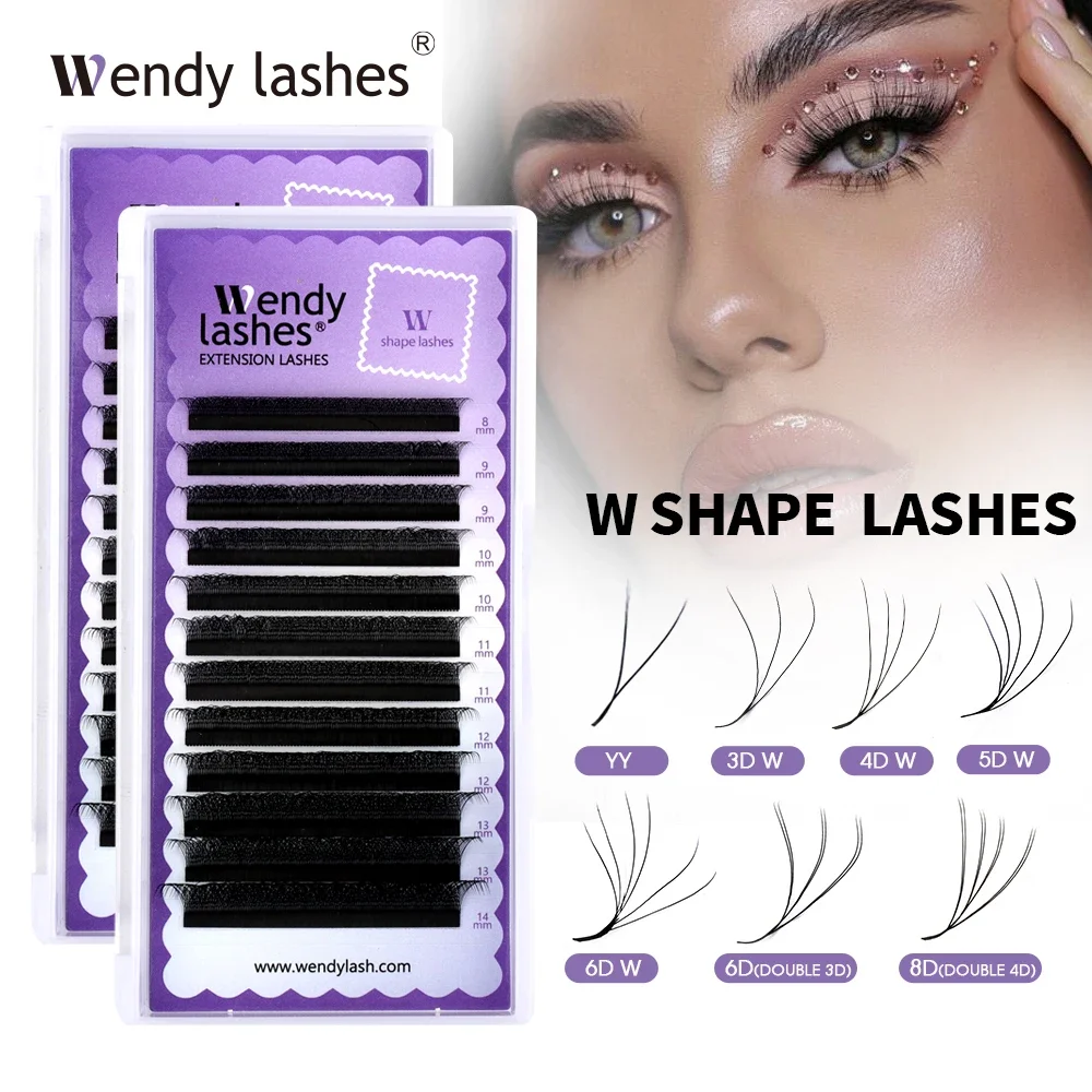Wendy Lashes Extensiones de pestañas en forma de YY, floración automática en forma de W, floración 3D 4D 5D 6D 8DP, suministros prefabricados, pestañas negras Cilios 5D