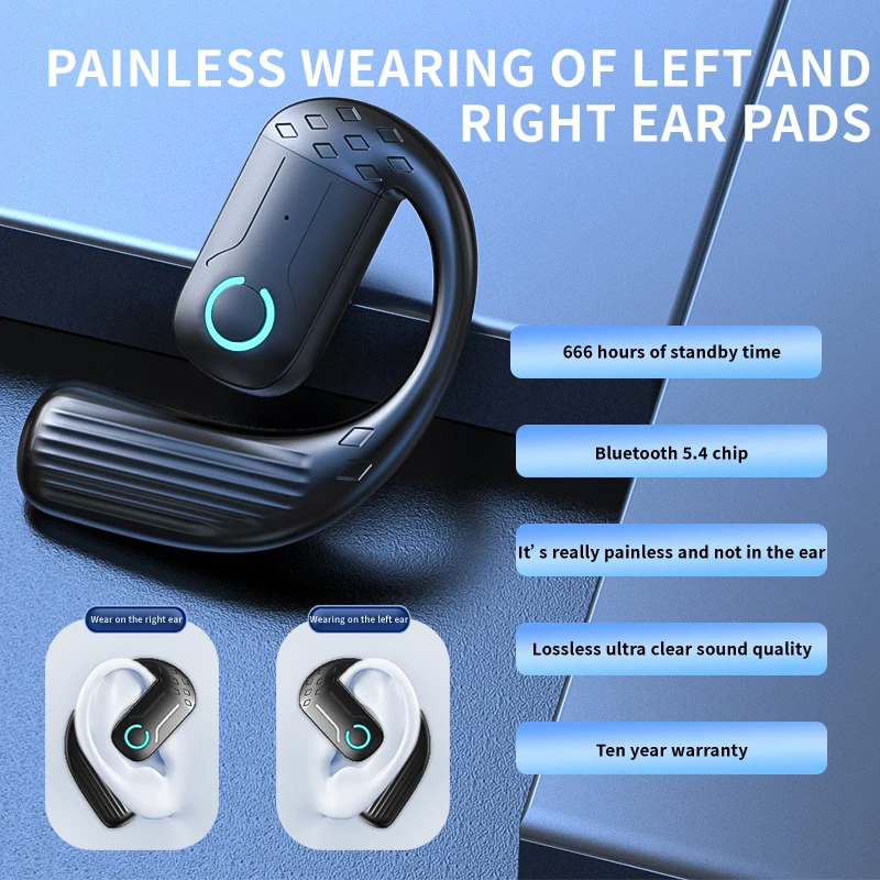 ชุดหูฟังไร้สาย Bluetooth 5.4 Open 180 °   การหมุนปรับหูซ้ายขวาหู Universal Ear-Hook หูฟังพร้อมไมโครโฟนธุรกิจกีฬา